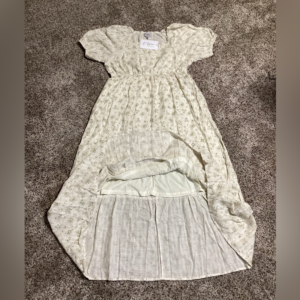 Polagram Women Maxi Dress Size S Cotton Blend Floral Cream Square Neck Pockets - Picture 7 of 9